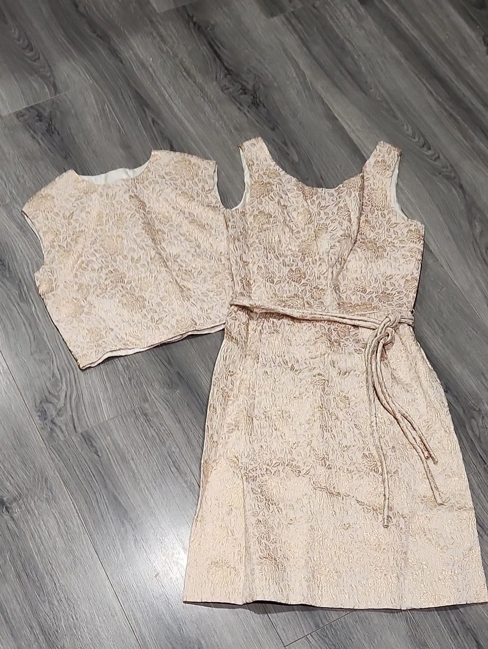 Two-Piece Beige & Gold Bedele's Brocade 1950's Dress Set